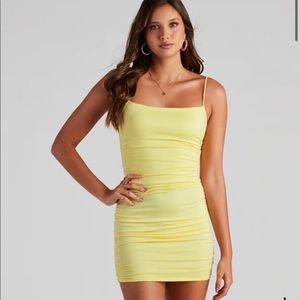 NEW Windsor Yellow Ribbed side cinched dress
